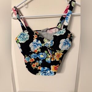 Charlotte Russe Black Floral Crop Top